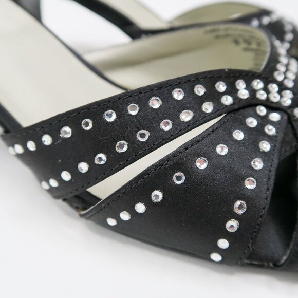 Vintage Y2K Metaphor Black Satin Rhinestone Heels - Picture 6 of 11